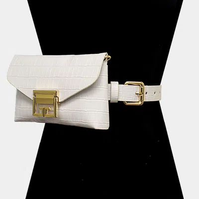 Fashnzfab Alligator Pattern Faux Leather Fanny Pack / Belt / Crossbody / Clutch Bag In White