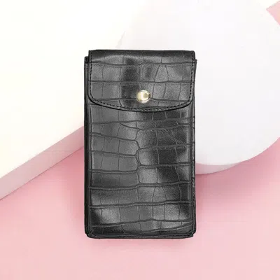 Fashnzfab Alligator Pattern Faux Leather Travel Neck Pouch Bag In Black