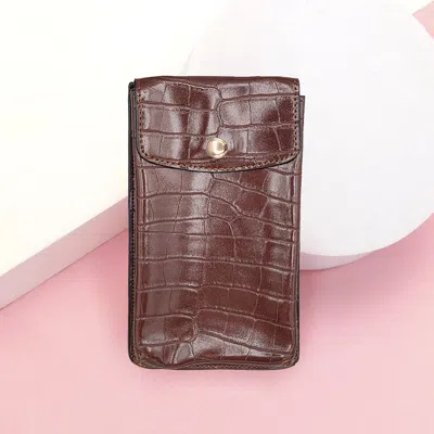 Fashnzfab Alligator Pattern Faux Leather Travel Neck Pouch Bag In Brown