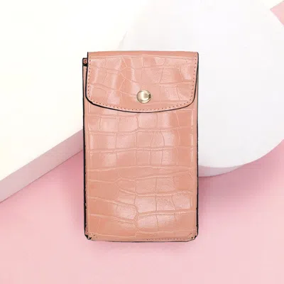 Fashnzfab Alligator Pattern Faux Leather Travel Neck Pouch Bag In Pink