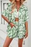 Fashnzfab Allover Print Elastic Shorts Two Pieces Button Set