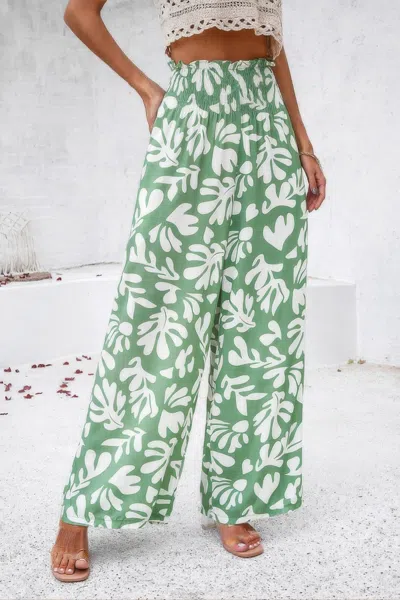 Fashnzfab Allover Print Folded Frill Wide Leg High Waist Pant