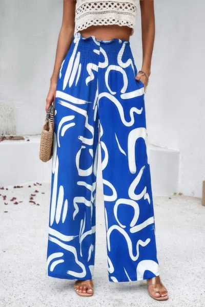 Fashnzfab Allover Print Folded Frill Wide Leg High Waist Pant