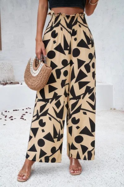 Fashnzfab Allover Print Folded Frill Wide Leg High Waist Pant