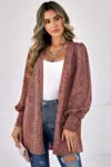 Fashnzfab Allover Print Shirred Cuff Lantern Sleeve Kimono