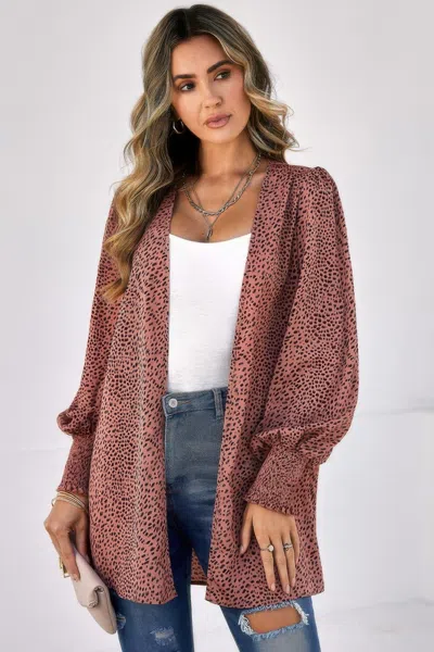 Fashnzfab Allover Print Shirred Cuff Lantern Sleeve Kimono In Multi