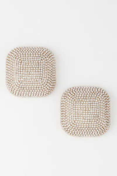 Fashnzfab All-over Rhinestone Glitter Earrings In Silver