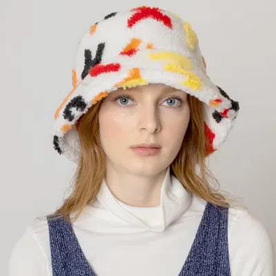 Fashnzfab Alphabet Sherpa Bucket Hat In White