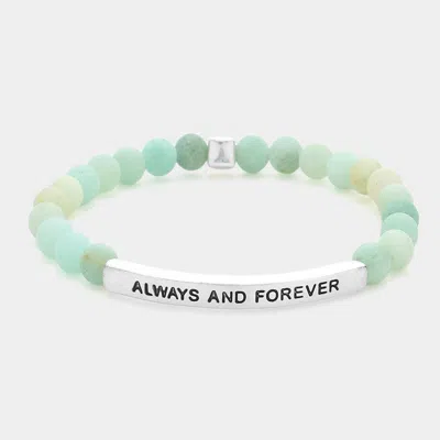 Fashnzfab Always And Forever Message Natural Stone Stretch Bracelet Mint In Green