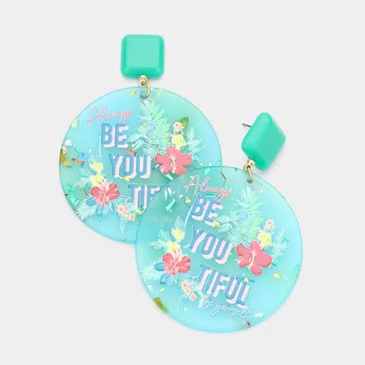 Fashnzfab Always Be You Tiful Tropical Flower Leaf Printed Round Dangle Earrings - Turquoise In Blue