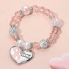 Fashnzfab Always Believe Pink Ribbon Heart Charm Pearl Shamballa Ball Beaded Stretch Bracelet Light, Pink In Multi