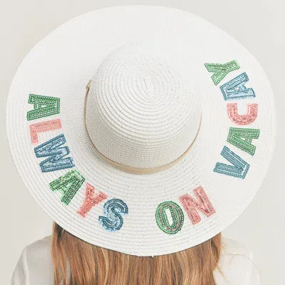 Fashnzfab Always On Vacay Sequin Message Straw Panama Sun Hat In Multi