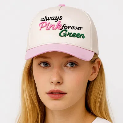 Fashnzfab Always Pink Forever Green Slogan Embroidered Baseball Cap In Multi