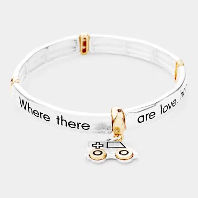 Fashnzfab Ambulance Charm Message Metal Stretch Bracelet Two Tone In Multi