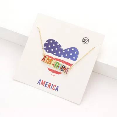 Fashnzfab America Message Rainbow Enamel Pendant Necklace In Gold