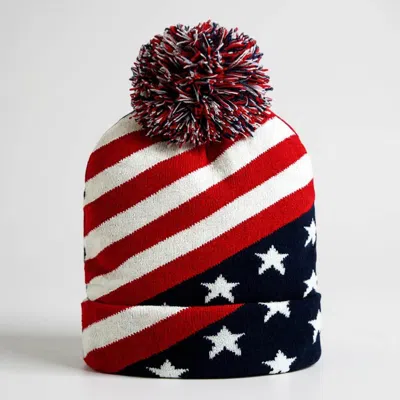 Fashnzfab America Usa Diagonal Flag Pom Pom Winter Beanie Hat In Multi