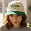 Fashnzfab Americab Honey Message Embroidered Five Panel Canvas Snapback Baseball Cap In Green