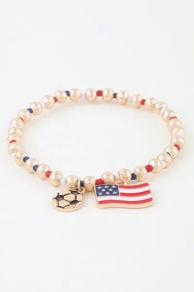 Fashnzfab American Soccer Charm Beaded Bracelet In Multi