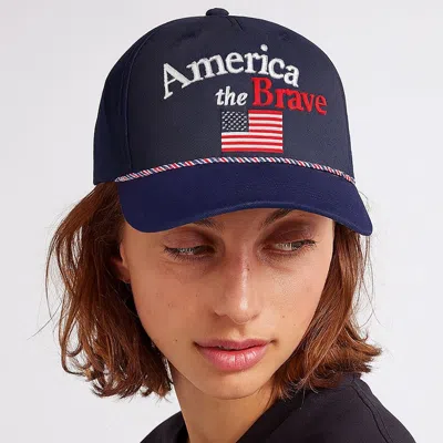 Fashnzfab American The Brave Slogan Embroidered Baseball Cap In Blue