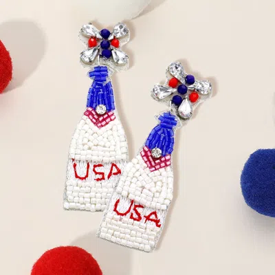 Fashnzfab American Usa Beaded Champagne Dangle Earrings - Blue, Gold, Red