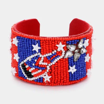 Fashnzfab American Usa Champagne Seed Beaded Cuff Bracelet Multi