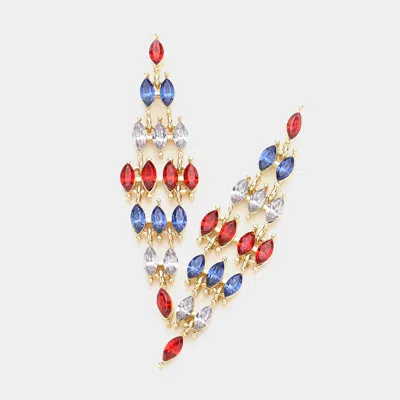 Fashnzfab American Usa Colored Marquise Stone Cluster Chandelier Evening Earrings - Gold, Multi In Pink