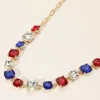 Fashnzfab American Usa Cushion Square Stone Link Evening Necklace In Multi