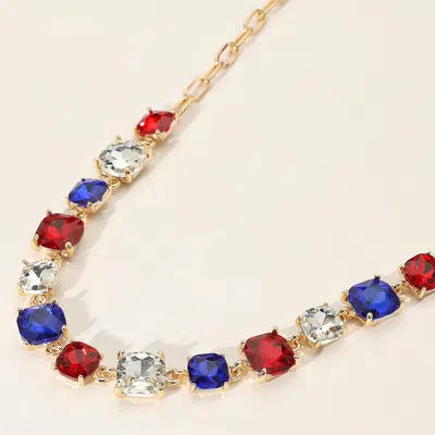 Fashnzfab American Usa Cushion Square Stone Link Evening Necklace In Multi