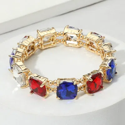 Fashnzfab American Usa Cushion Square Stone Stretch Evening Bracelet Multi
