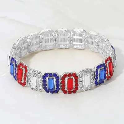 Fashnzfab American Usa Emerald Cut Crystal Rhinestone Pave Evening Bracelet In Metallic