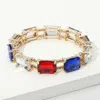 Fashnzfab American Usa Emerald Cut Stone Stretch Evening Bracelet Blue, Red, White In Gold
