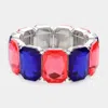 Fashnzfab American Usa Emerald Cut Stone Stretch Evening Bracelet Multi, Silver In Multi