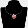 Fashnzfab American Usa Flag Apple Open Choker Necklace / Brooch / Pendant Set In Metallic