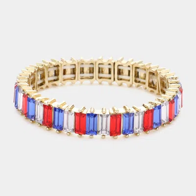 Fashnzfab American Usa Flag Baguette Stone Stretch Evening Bracelet Multi