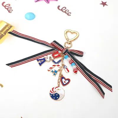 Fashnzfab American Usa Flag Bow Heart Cross Eagle Charm Drop Keychain Bag Charm In Multi