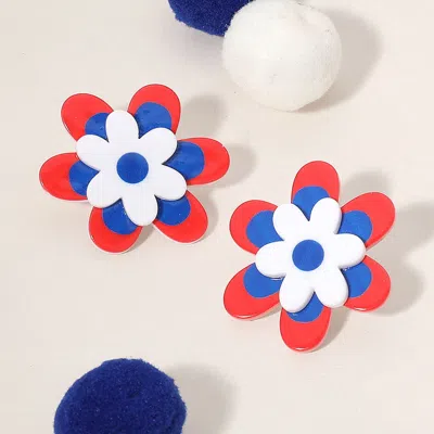 Fashnzfab American Usa Flag Colored Resin Flower Earrings In Multi