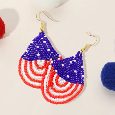 Fashnzfab American Usa Flag Draped Seed Beaded Dangle Earrings In Multi