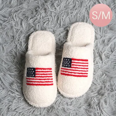 Fashnzfab American Usa Flag Embroidered Soft Home Indoor Floor Slippers Navy, Red S/m In Multi