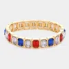 Fashnzfab American Usa Flag Emerald Cut Stone Stretch Evening Bracelet Multi In Multi