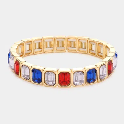Fashnzfab American Usa Flag Emerald Cut Stone Stretch Evening Bracelet Multi