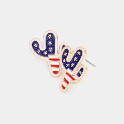 Fashnzfab American Usa Flag Enamel Cactus Stud Earrings In Multi