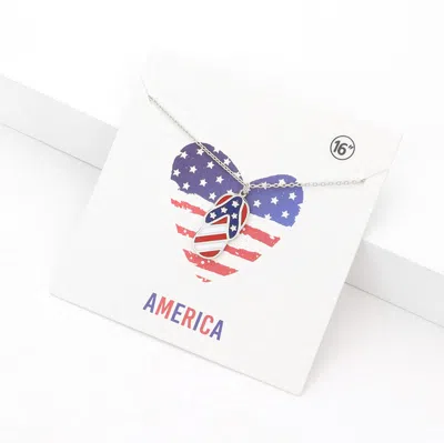 Fashnzfab American Usa Flag Flip Flop Pendant Necklace - Multi, Rhodium