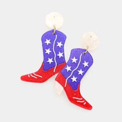 Fashnzfab American Usa Flag Glittered Western Boots Dangle Earrings In Multi