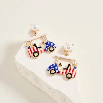 Fashnzfab American Usa Flag Golf Cart Charm Drop Dangle Earrings In Multi