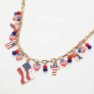 Fashnzfab American Usa Flag Heart Cross Charm Embellished Necklace In Gold