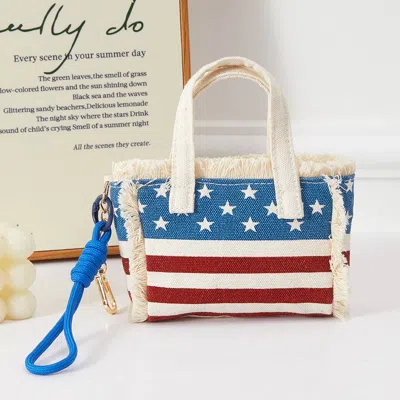 Fashnzfab American Usa Flag Mini Canvas Tote Bag Keychain Bag Charm In Multi