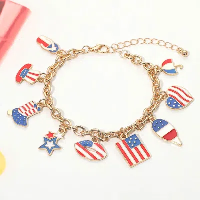 Fashnzfab American Usa Flag Patriotic Lip Hat Star Heart Charm Chain Bracelet In Yellow
