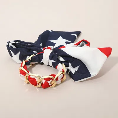 Fashnzfab American Usa Flag Print Fabric Scarf Chain Bangle Bracelet In Multi
