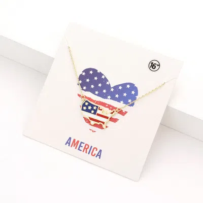 Fashnzfab American Usa Flag Printed United State Map Pendant Necklace - Gold, Multi