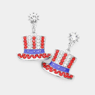 Fashnzfab American Usa Flag Rhinestone Hat Dangle Earrings In Multi